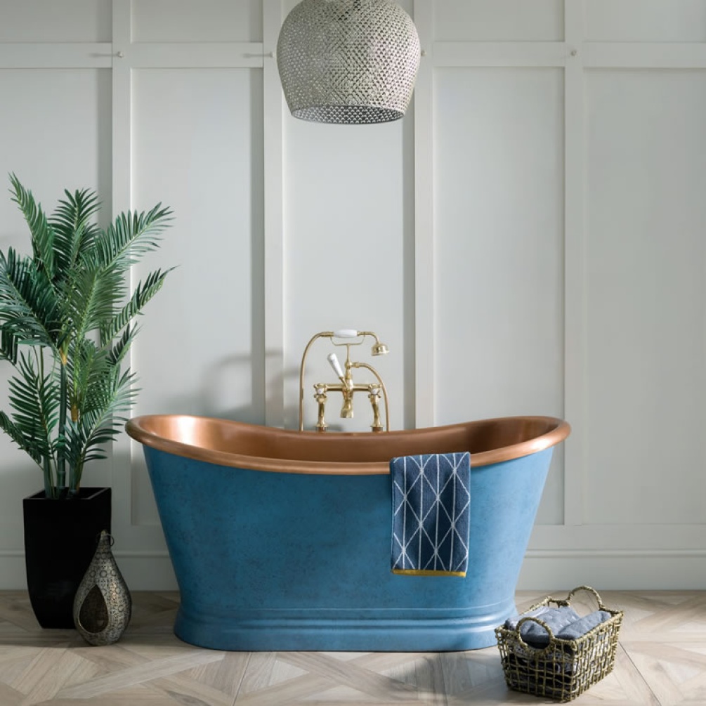 Cutout image of BC Designs Patinata Blue Freestanding Boat Bath